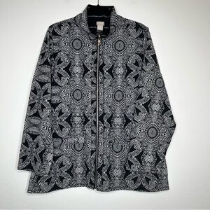 Chicos Zenergy Navy White Reversible Patterned Lightweight Jacket Size 12/14